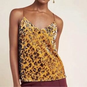 Anthropologie RO & DE Esther Gold Flip Sequin Velvet Sleeveless Top Cami Size L